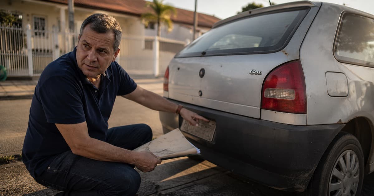 Carro com placa cinza PNU limpa e sem avarias estacionado em rua de Joinville